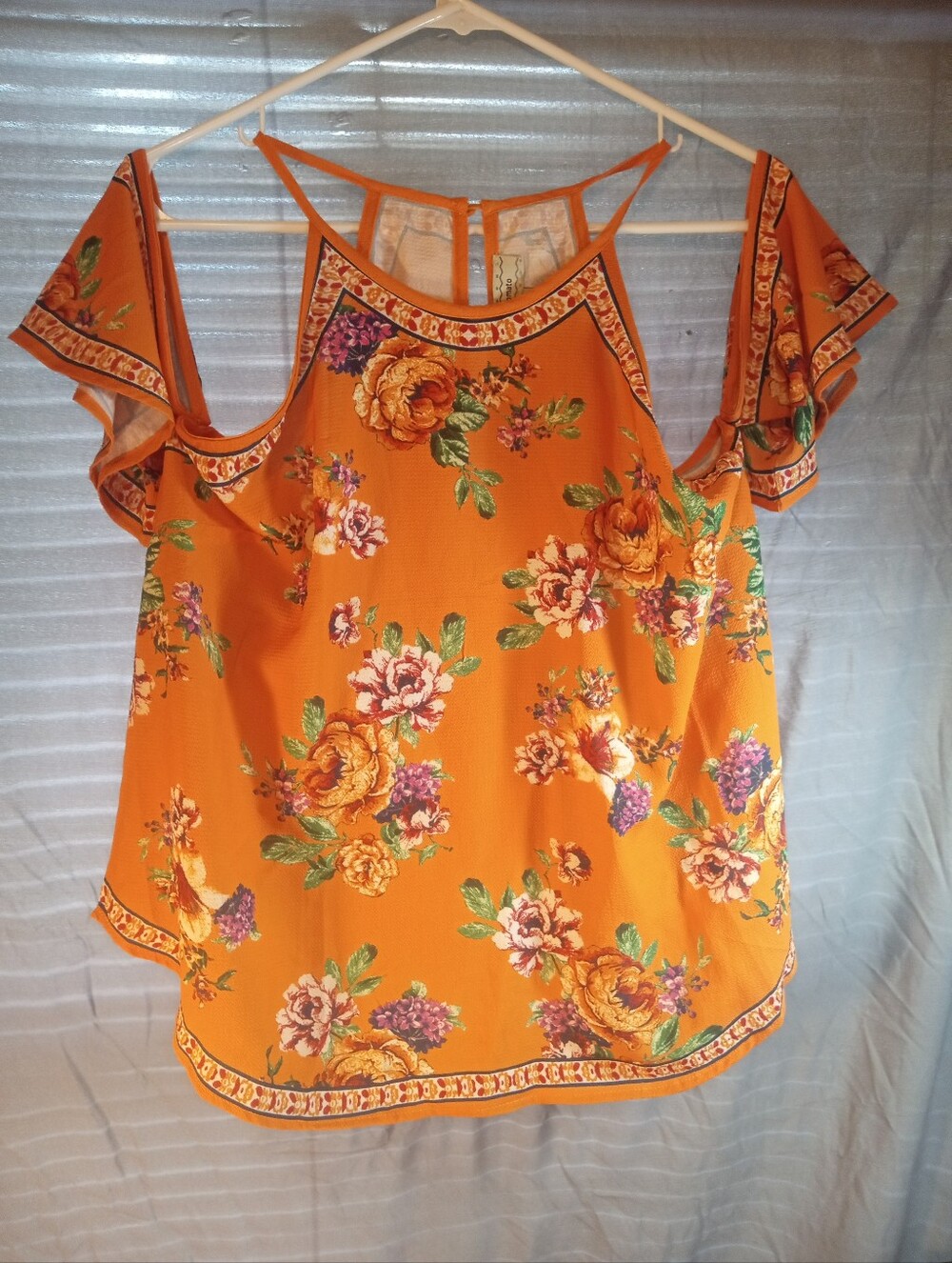 Flying Tomatoe Floral Cold-Shoulder Tank Top - Orange